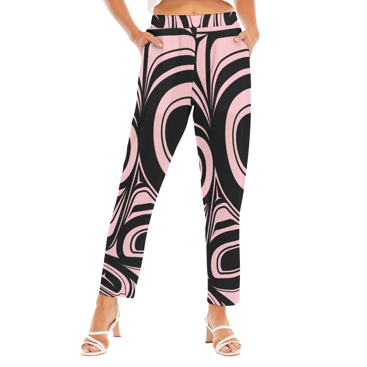 Raven Abstract Pink Loose Straight-leg Pants