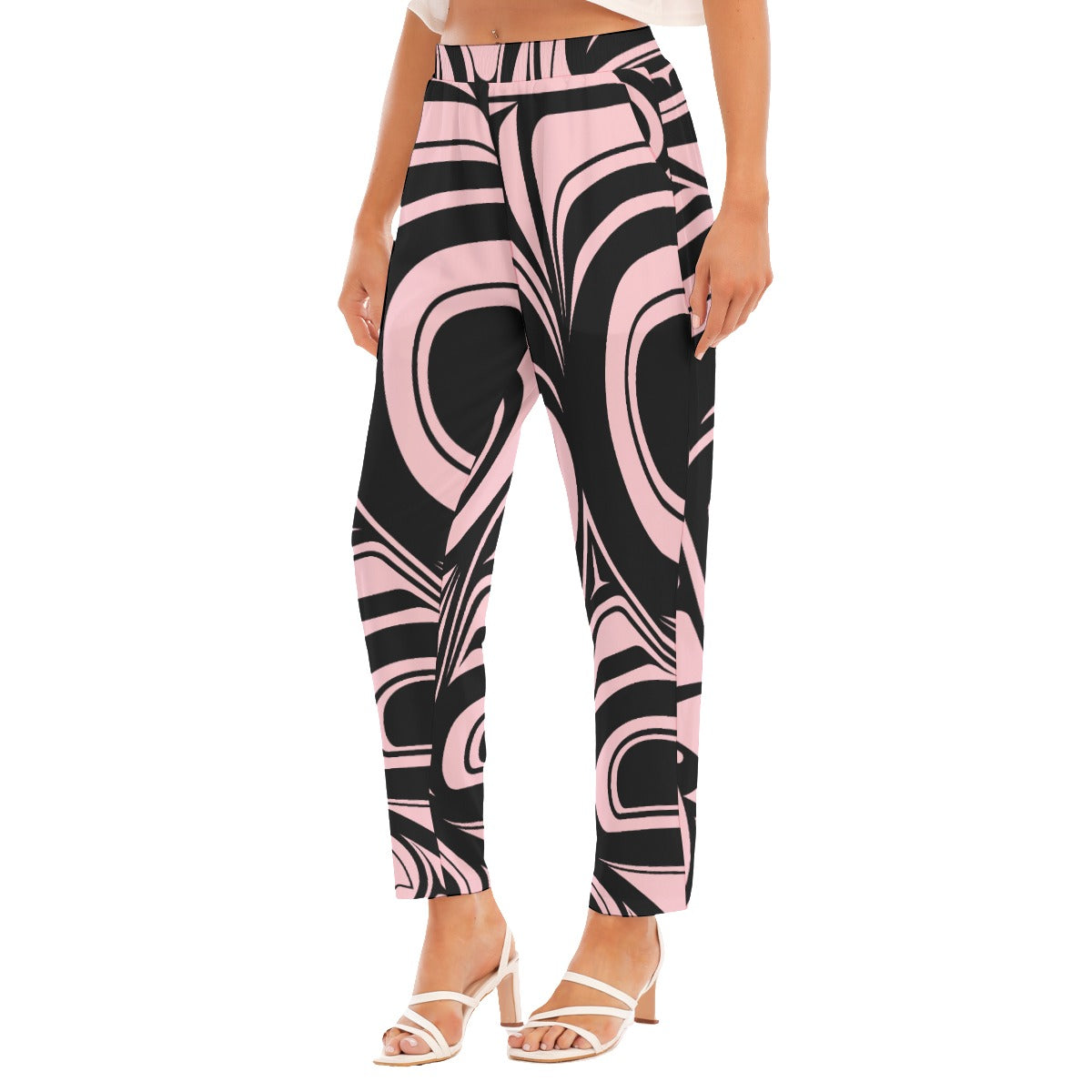 Raven Abstract Pink Loose Straight-leg Pants