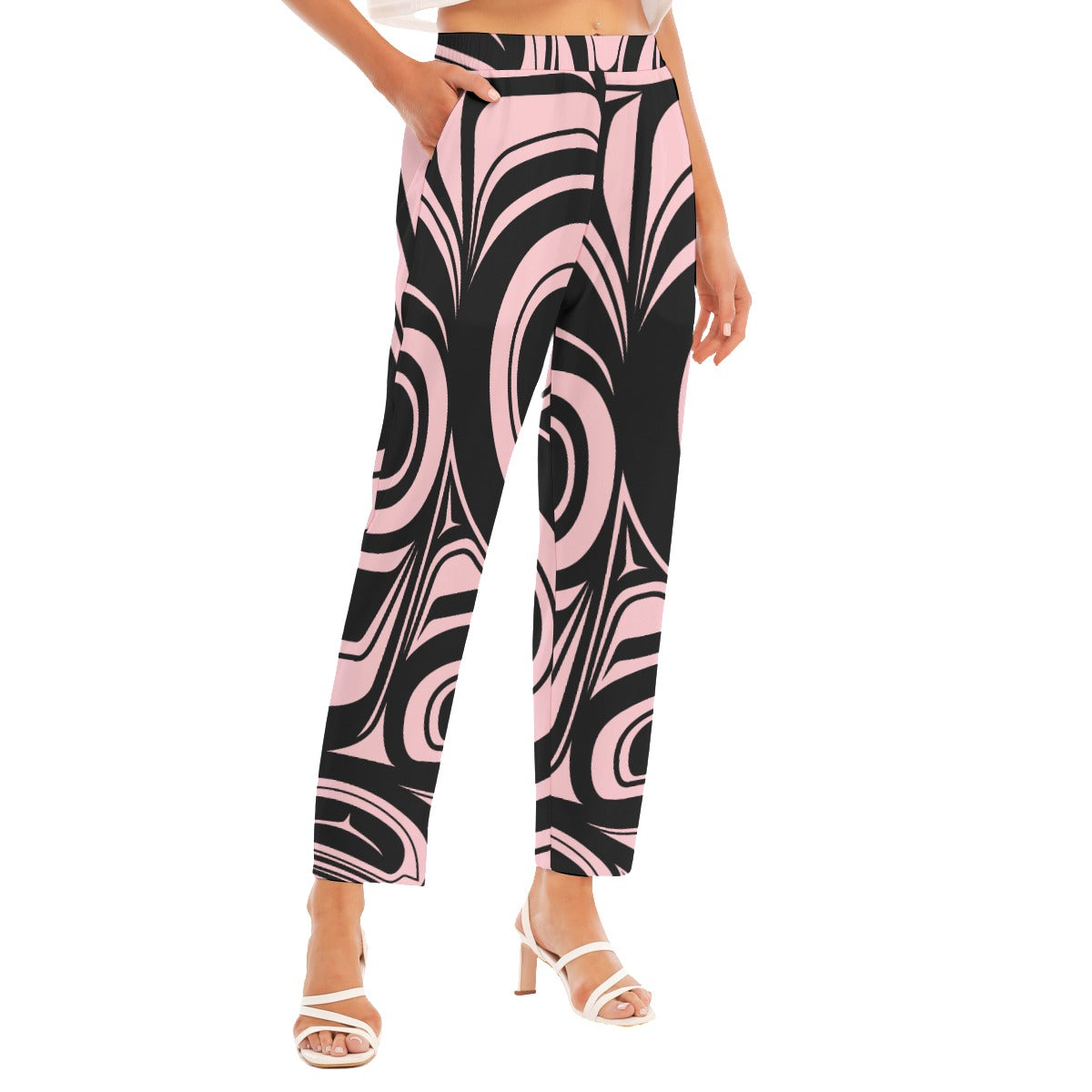 Raven Abstract Pink Loose Straight-leg Pants