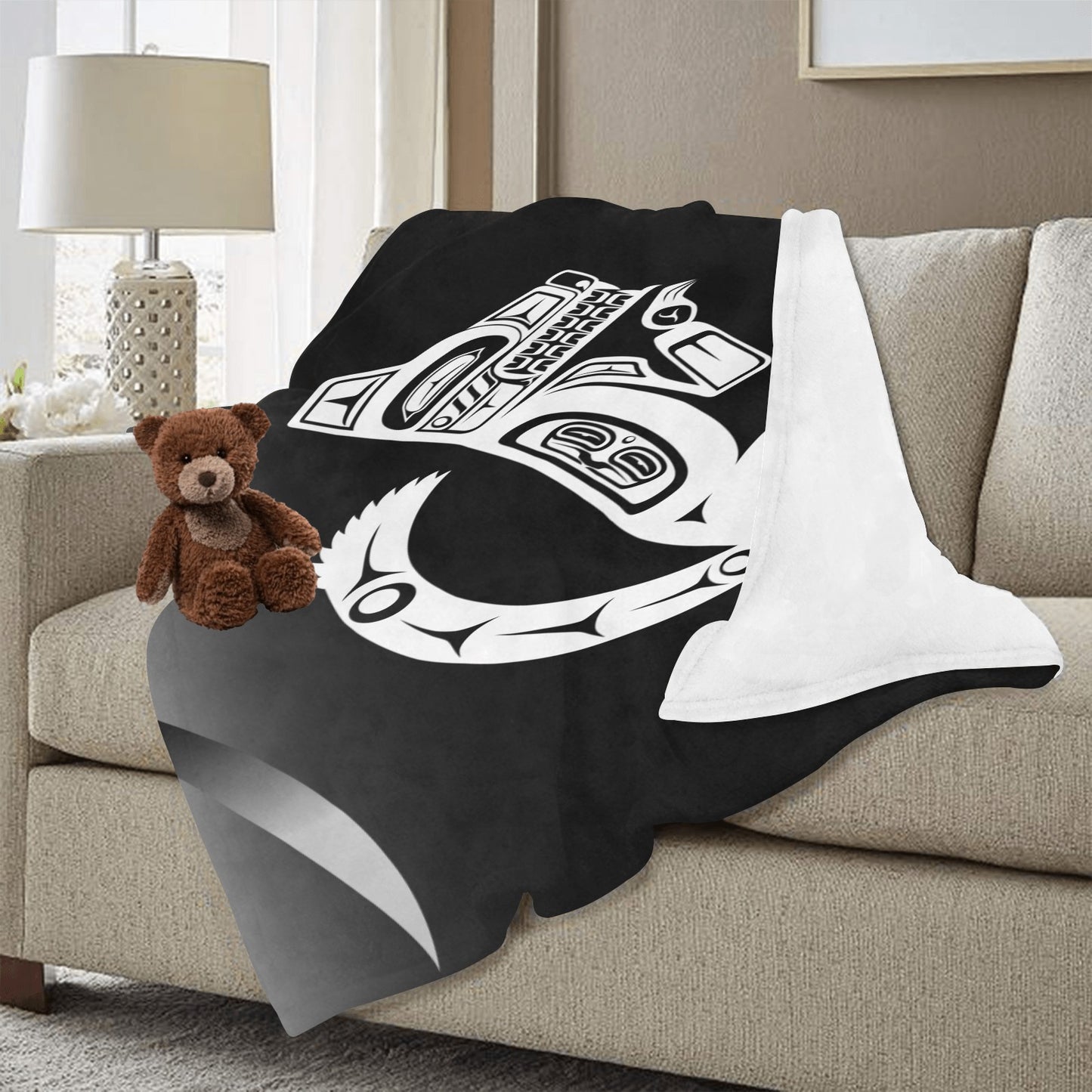 Wolf White on Black Ultra-Soft Micro Fleece Blanket 60"x80" (Thick)