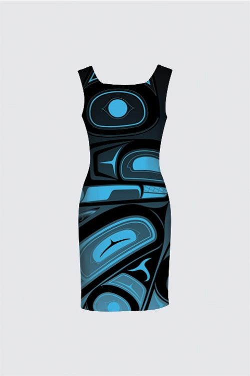 Raven Abstract Blue Aunty Dress