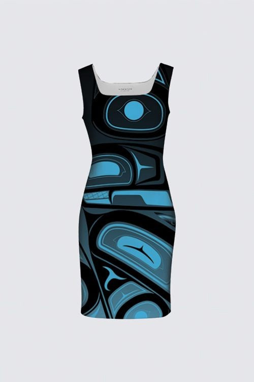 Raven Abstract Blue Aunty Dress