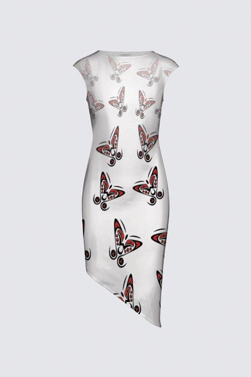 Butterflies on White Feather Dress