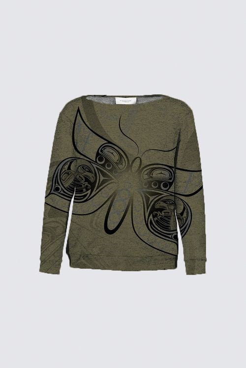 Butterfly Olive Crew Knit Top
