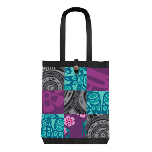 Patchwork Fashion Tote (Teal/Black/Purple)