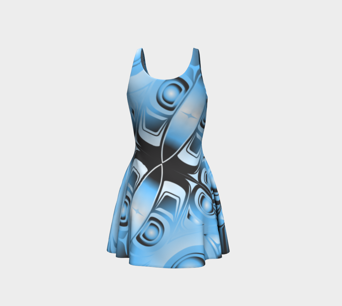 Abstract Sky Blue Flare Dress